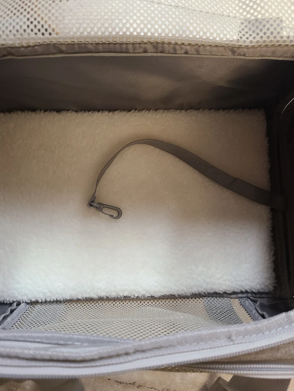 Pet Carrier Soft-Sided Gray Mesh Travel Duffle, Sherpa Pad Zippered Easy Access